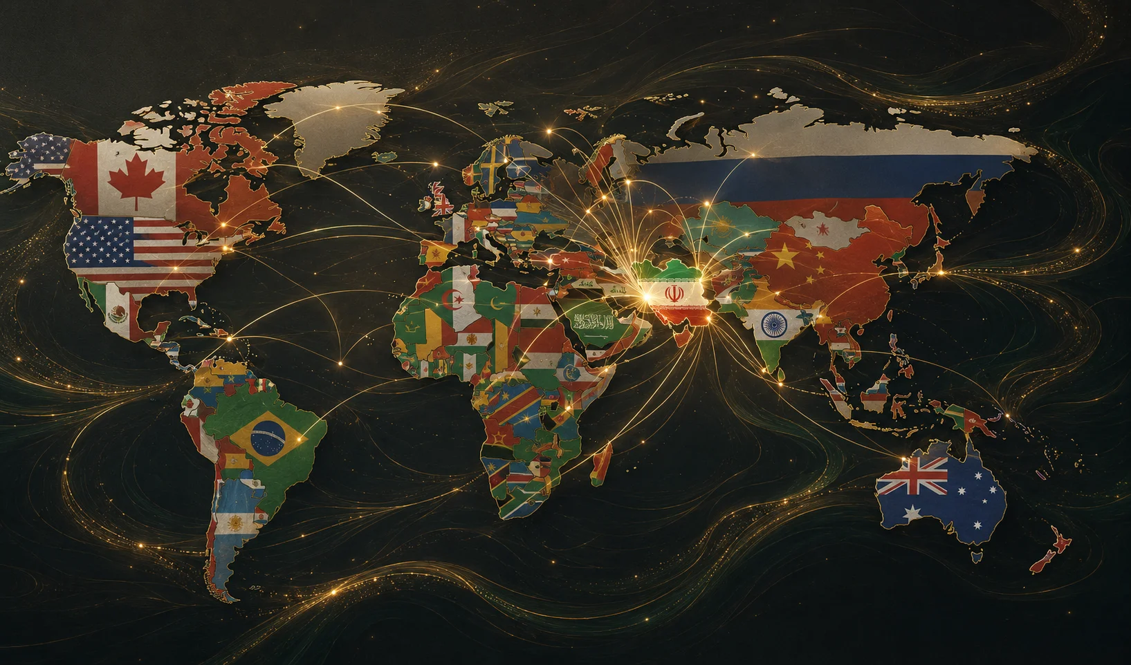 Abstract artistic composition representing Mehrana Trade's export markets across the Gulf region and Iraq